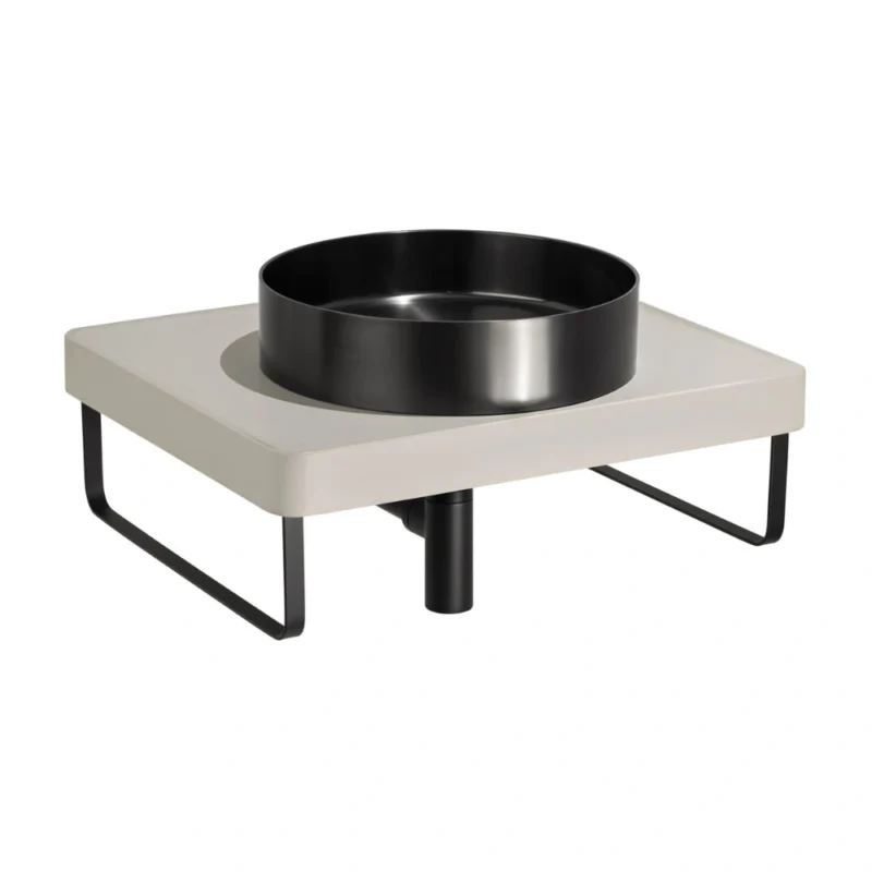 Abode Tableau / Iox Shelf & Round Basin Set – Pebble Grey with Matt Black