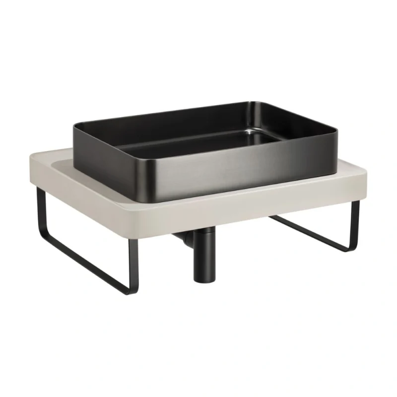 Abode Tableau / Iox Shelf & Tablet Basin Set – Pebble Grey with Matt Black
