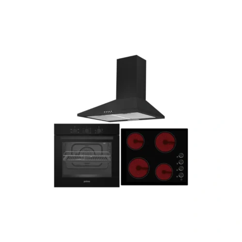 Prima Built-In Oven, Ceramic Hob & Chimney Hood Pack – Black