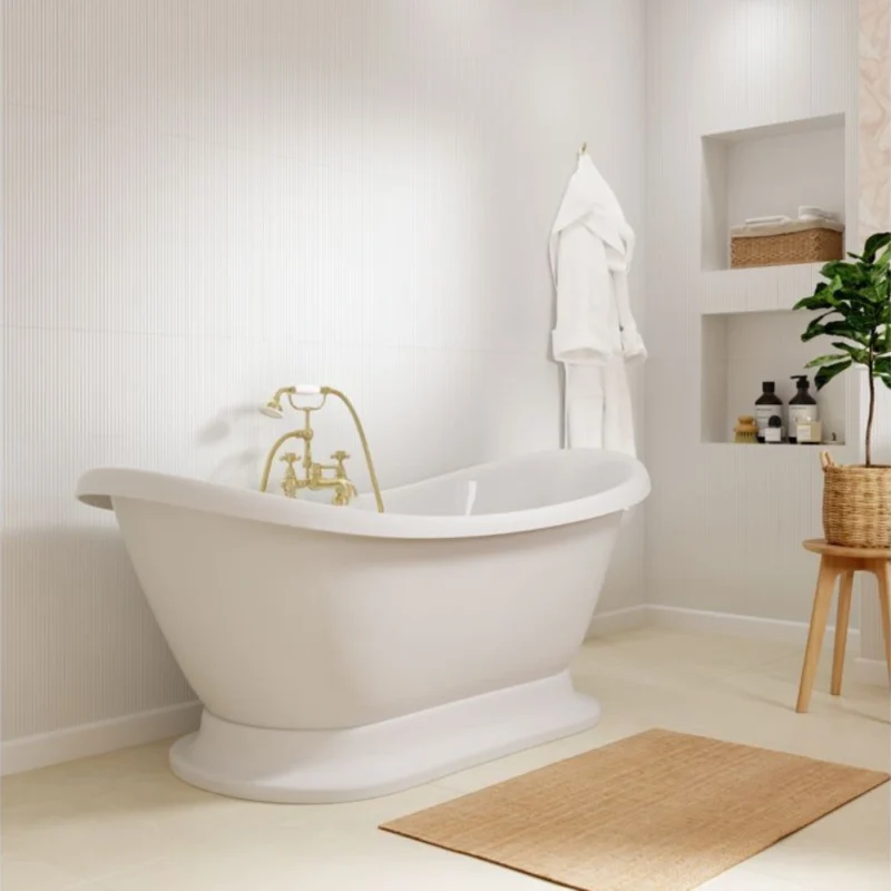 Copy of Full Basin Aspen Freestanding Pedestal Bath – 2 Tap Hole – Gloss White