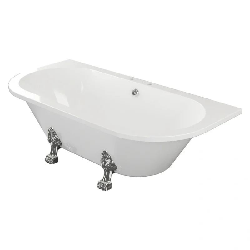 Rowan Freestanding Back-to-Wall Bath – 2 Tap Hole – Gloss White