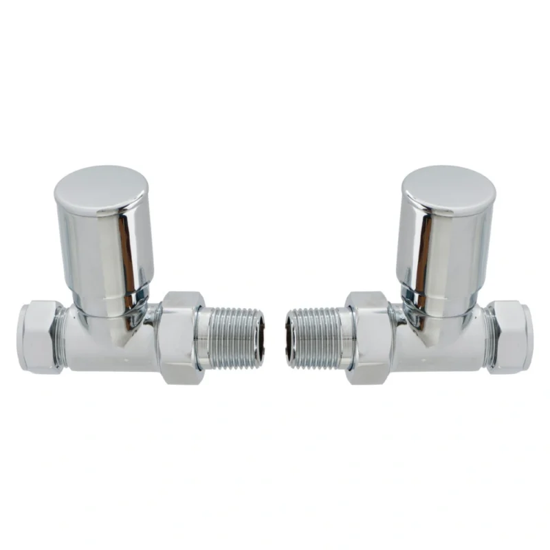Chrome Straight Radiator Valves 15mm Pair