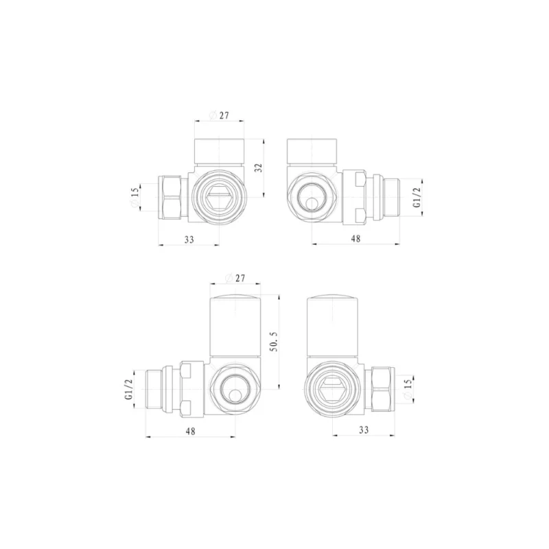 Chrome Corner Radiator Valves 15mm Pair