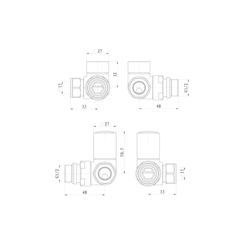 Anthracite Corner Radiator Valves 15mm Pair