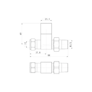 Square Chrome Straight Radiator Valves 15mm Pair