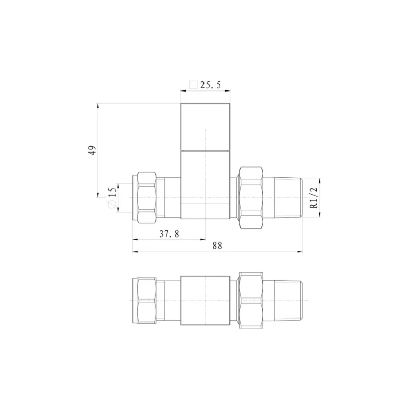 Square Chrome Straight Radiator Valves 15mm Pair