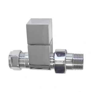 Square Chrome Straight Radiator Valves 15mm Pair