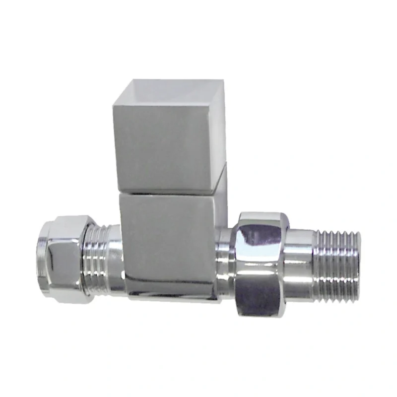 Square Chrome Straight Radiator Valves 15mm Pair