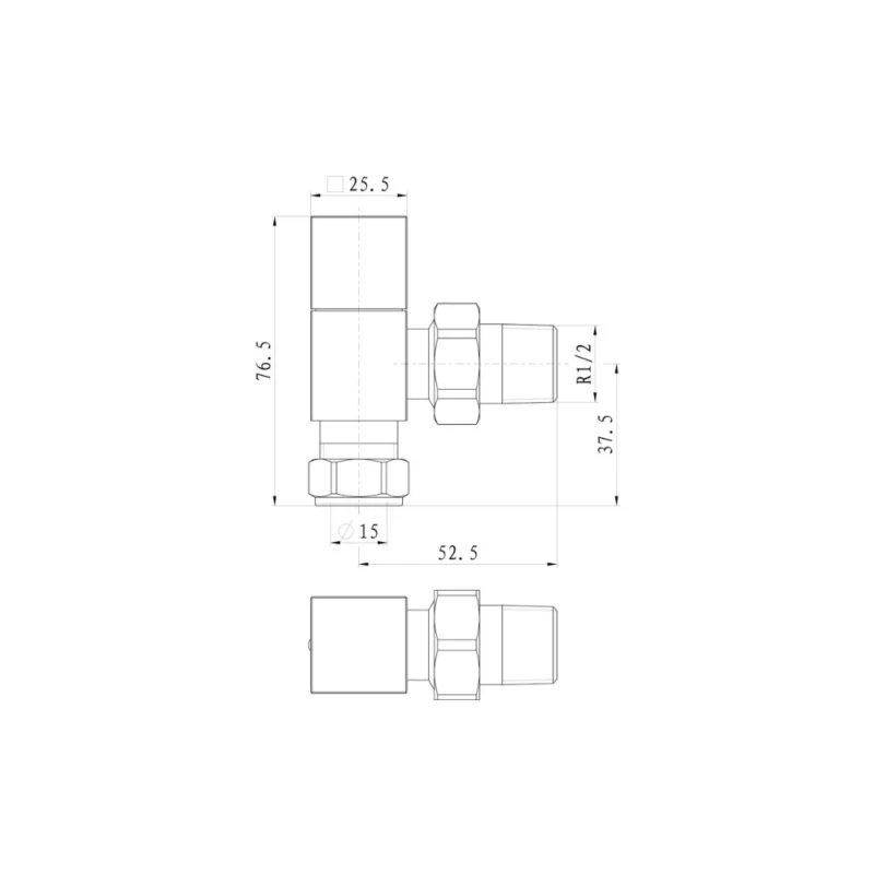 Square Chrome Angled Radiator Valves 15mm Pair