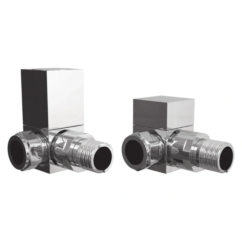 Square Chrome Corner Radiator Valves 15mm Pair