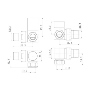 Square Chrome Corner Radiator Valves 15mm Pair