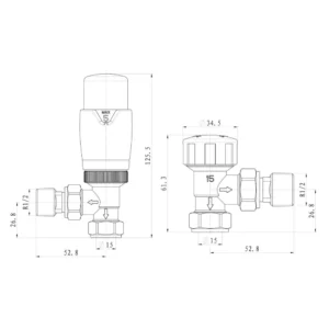 Round Thermostatic Chrome Radiator Valves Angled 15mm Pair