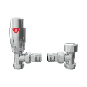 Round Thermostatic Chrome Radiator Valves Angled 15mm Pair