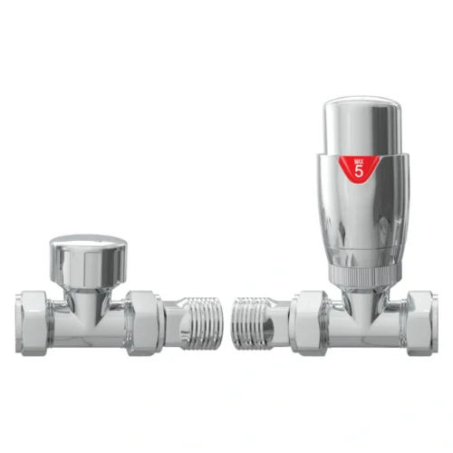 Round Thermostatic Chrome Radiator Valves Straight 15mm Pair