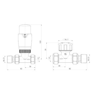 Round Thermostatic Chrome Radiator Valves Straight 15mm Pair