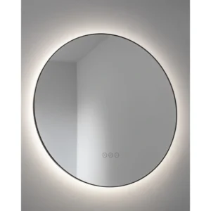 Abode Mayar 600mm Round LED Mirror – Matt Black / Brushed Brass