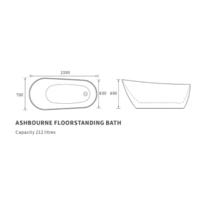 Hazel Freestanding Slipper Bath – 1500 x 700 x 690mm – Gloss White