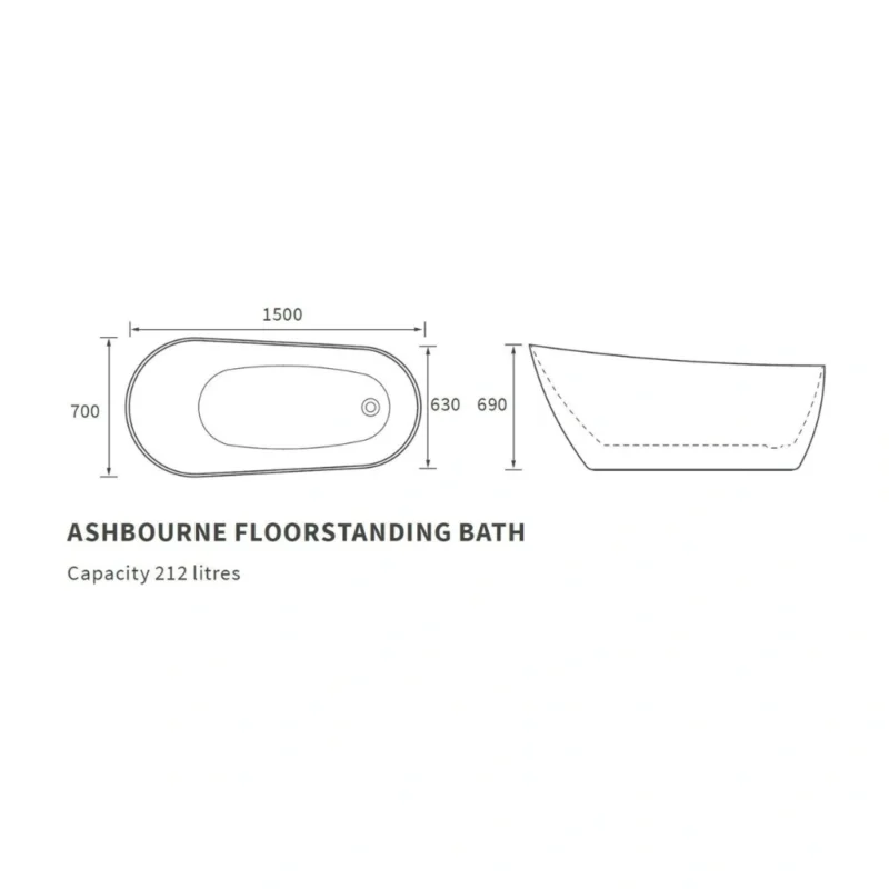 Hazel Freestanding Slipper Bath – 1500 x 700 x 690mm – Gloss White
