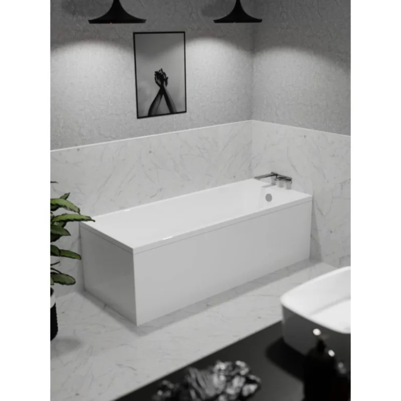 Houston Square Single End Bath 1700 x 700mm Thin Edge 0TH Gloss White with Legs