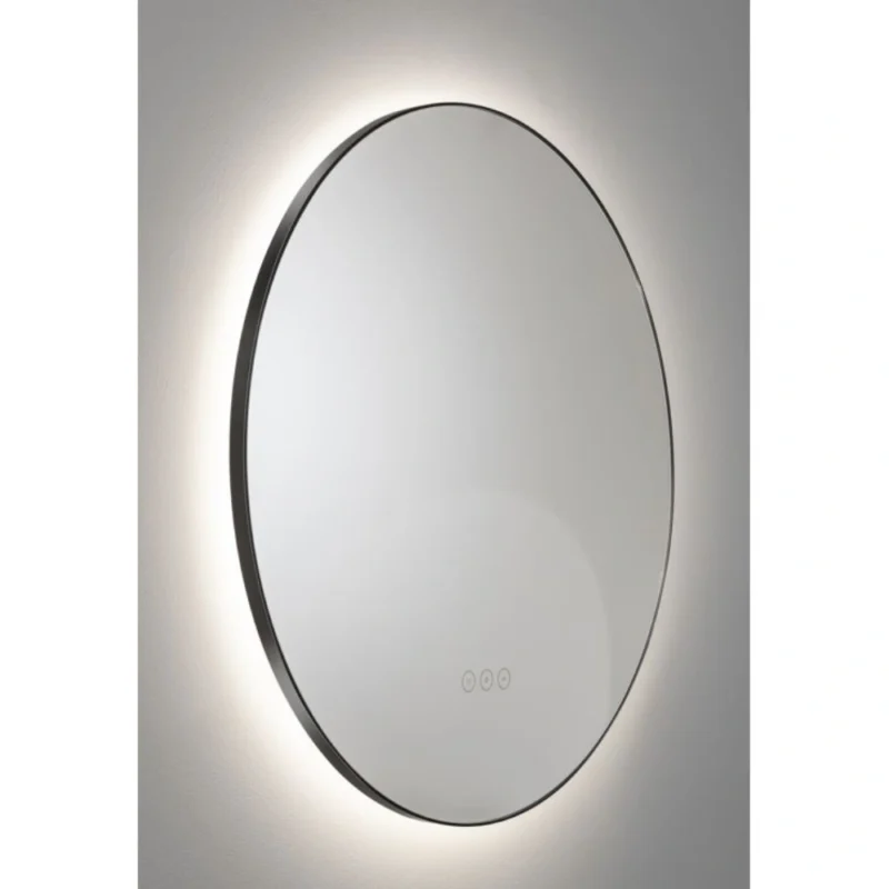 Abode Mayar 600mm Round LED Mirror – Matt Black / Brushed Brass