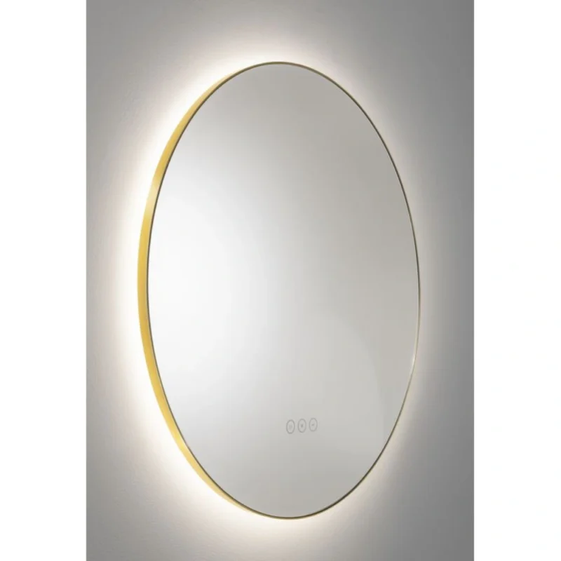 Abode Mayar 600mm Round LED Mirror – Matt Black / Brushed Brass