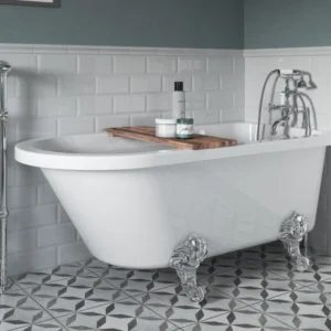 Willow Freestanding Back‑To‑Wall / Corner Bath - 2 Tap Hole - Gloss White