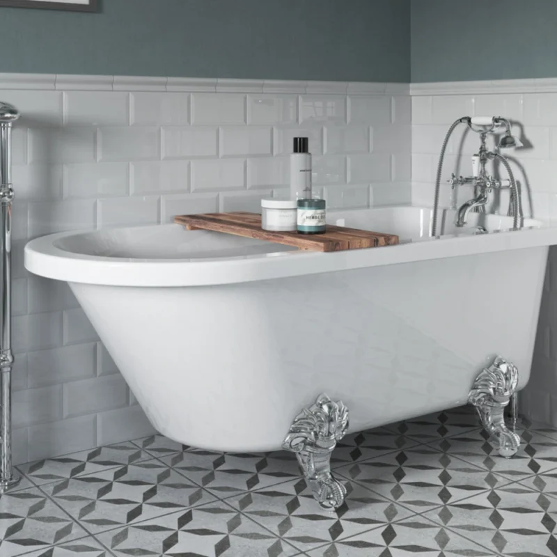 Willow Freestanding Back‑To‑Wall / Corner Bath - 2 Tap Hole - Gloss White