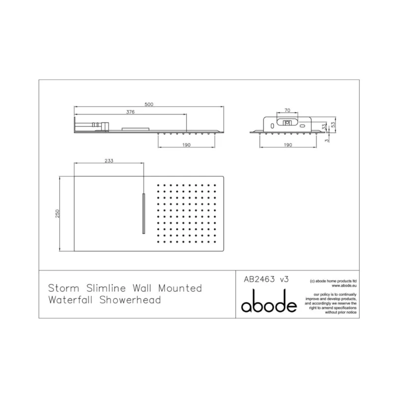 Abode Storm Slimline Wall Mounted Waterfall Showerhead - St/Steel