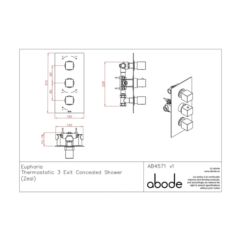Abode Zeal Concealed Shower (3 Exit) - Chrome