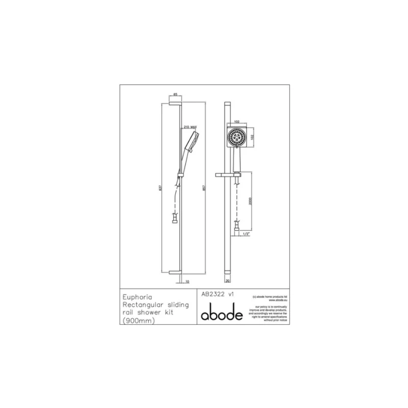 Abode Euphoria Rectangular Sliding Rail Shower Kit (900mm) – Chrome
