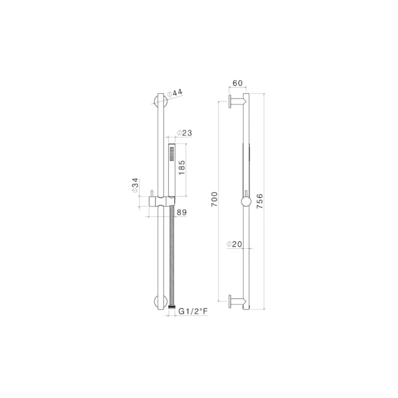 Vema Tiber Riser, Handset & Hose Set - St/Steel