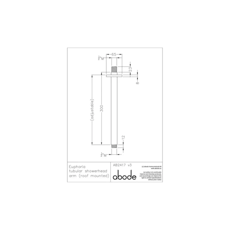 Abode Euphoria Ceiling Mounted Square Shower Arm - Chrome