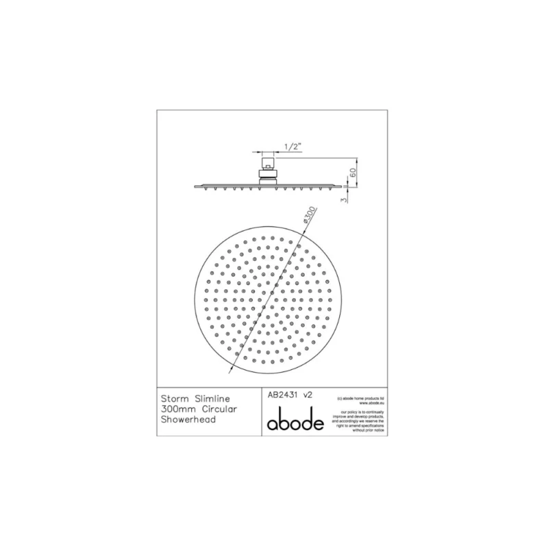 Abode Storm Slimline Circular Showerhead – Stainless Steel