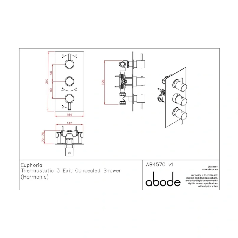 Abode Harmonie Concealed Shower (3 Exit) - Chrome