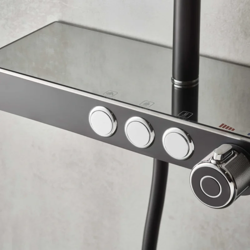 Vema Thermostatic Shower Column w/Fixed Head, Riser, Shelf & Foot Wash