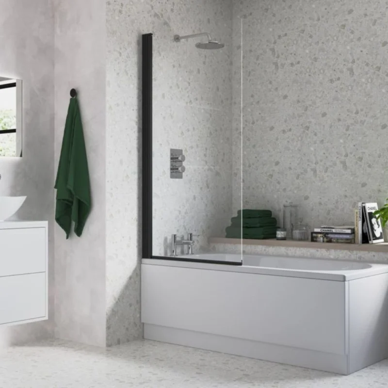 800x1500mm Single Straight Bath Screen (6mm) - Black