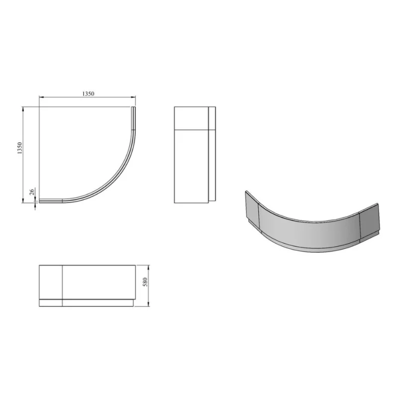 1350mm Standard Corner Bath Panel