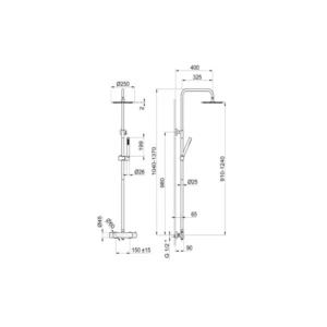 Vema Thermostatic Shower Column w/Fixed Head & Riser - St/Steel