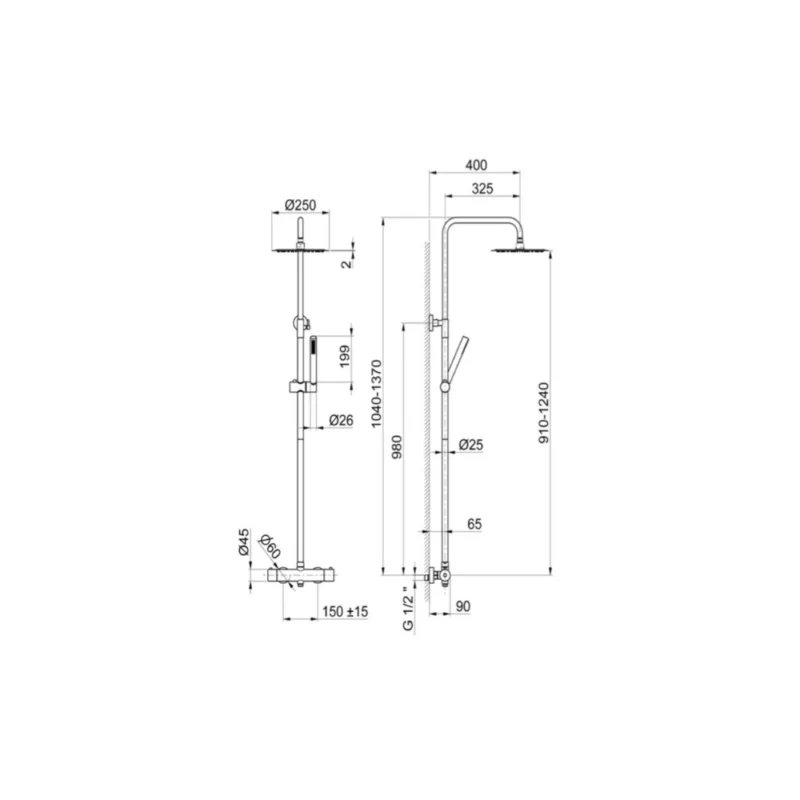 Vema Thermostatic Shower Column w/Fixed Head & Riser - St/Steel