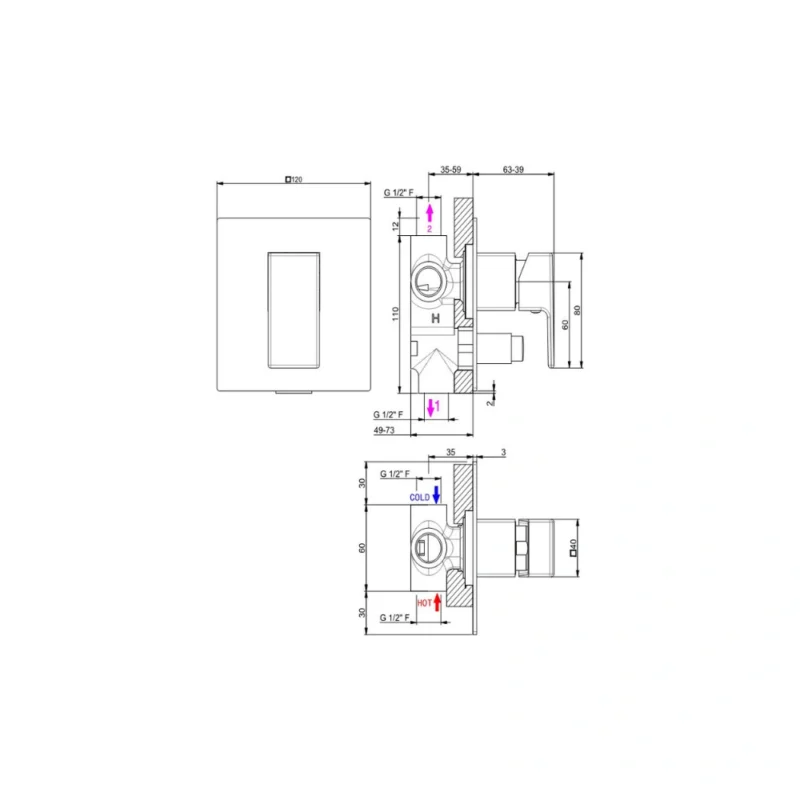 Vema Lys Concealed Two Outlet Shower Mixer w/Diverter