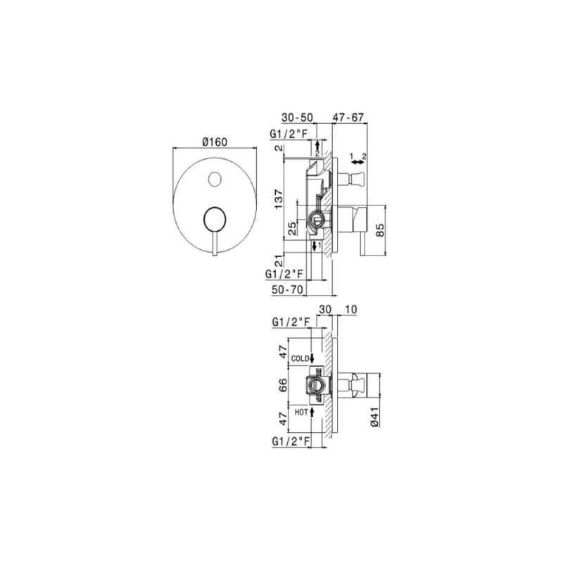Vema Maira Black Concealed Two‑Outlet Shower Mixer with Diverter