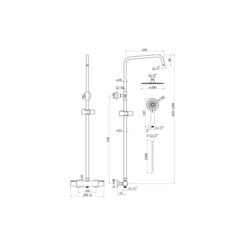 Carter Cool-Touch Thermostatic Mixer Shower w/Riser & Overhead Kit - Chrome