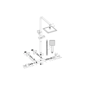 Cosmic Square Thermostatic Bar Mixer w/Riser Kit - Chrome