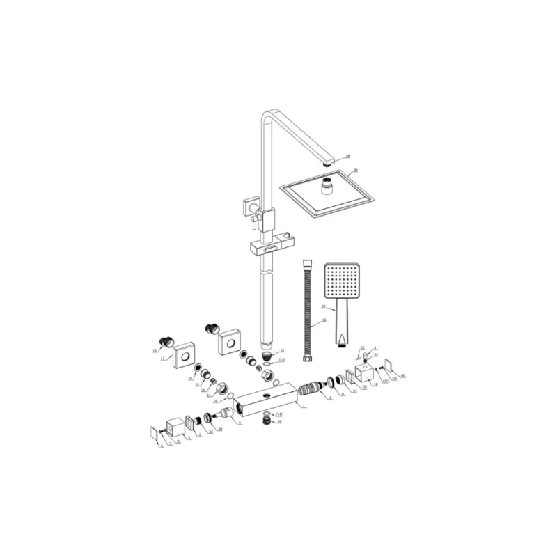 Cosmic Square Thermostatic Bar Mixer w/Riser Kit - Chrome