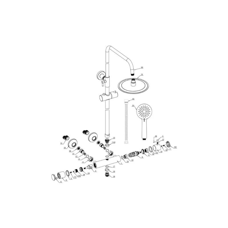 Aurora Round Thermostatic Bar Mixer w/Riser Kit - Chrome