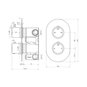 Aurora Thermostatic Two Outlet Twin Shower Valve - Chrome