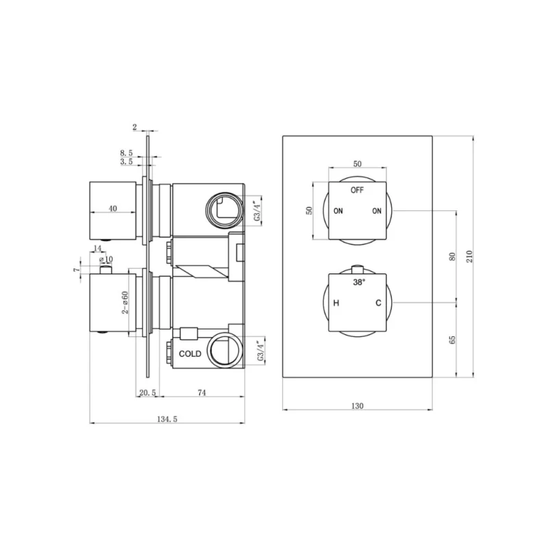 Cosmic Thermostatic Two Outlet Twin Shower Valve - Chrome