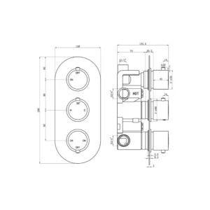 Aurora Thermostatic Three Outlet Triple Shower Valve - Chrome