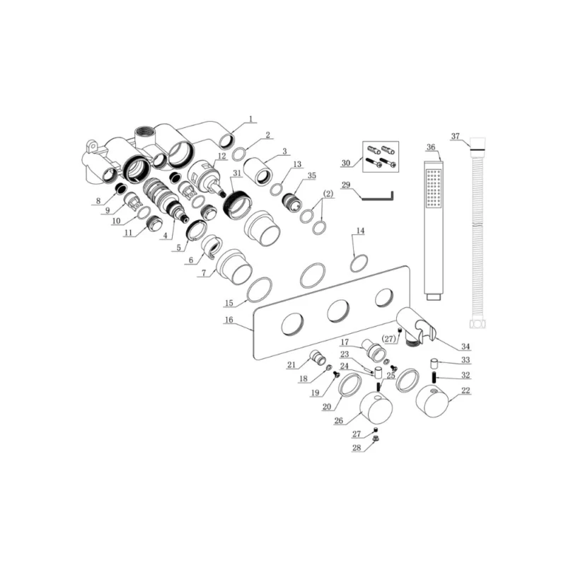 Full Basin (3)-1 Ellis Thermostatic Two Outlet Shower Valve w/Handset - Chrome