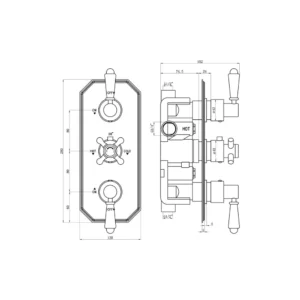 Harrington Traditional Lever Thermostatic Two Outlet Shower Valve - Chrome